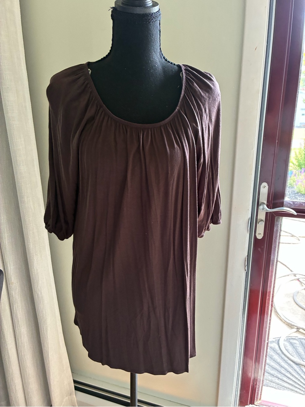 Azules Brown Scoop Neck Tunic Top